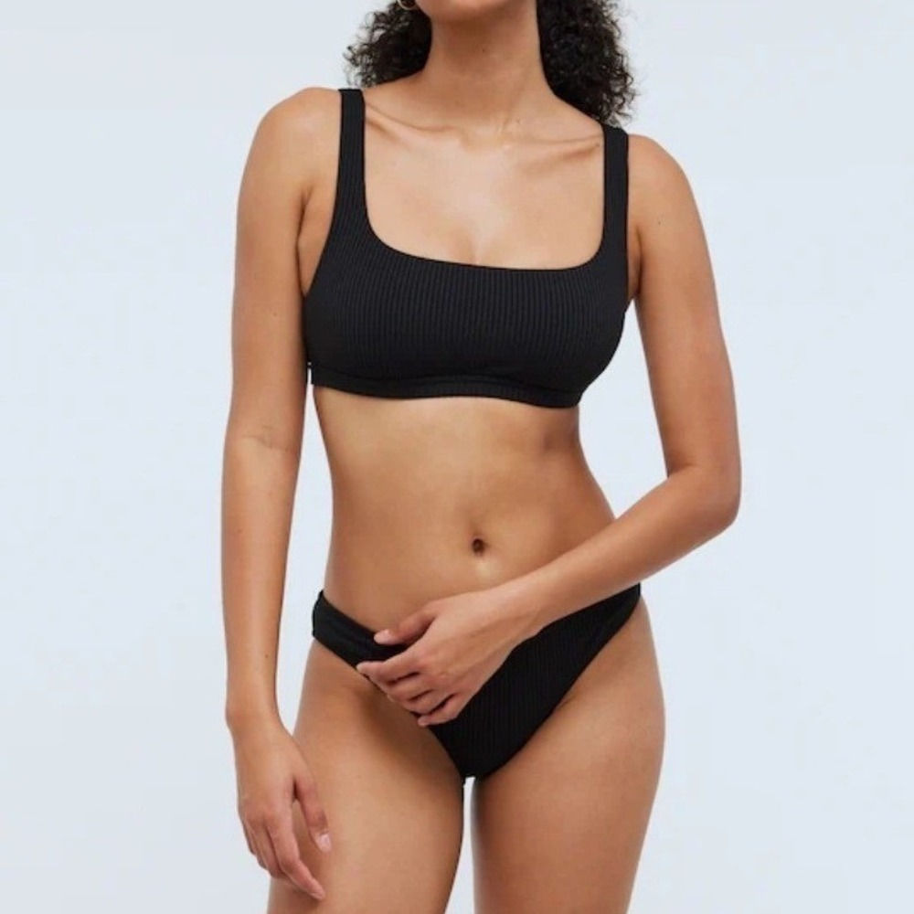NEW Madewell Ribbed Square-Neck Bikini Top Black NP212 Womens XS‎